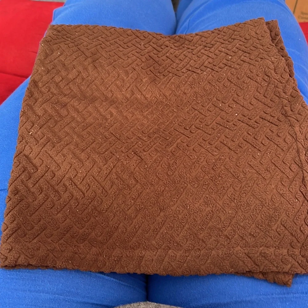 Two brown armchair covers and one striped a chair arm cover MASON ARM PROTECTORS